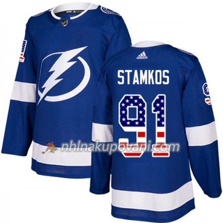 Tampa Bay Lightning Dresy Steven Stamkos 91 2017-2018 USA Flag Fashion Modrá Adidas Authentic - Pánské Tampa Bay Lightning Dresy Steven Stamkos 91 2017-2018 USA Flag Fashion Modrá Adidas Authentic - Pánské